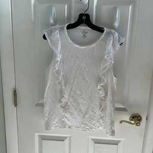 JCrew white linen tee with cute ruffle detail